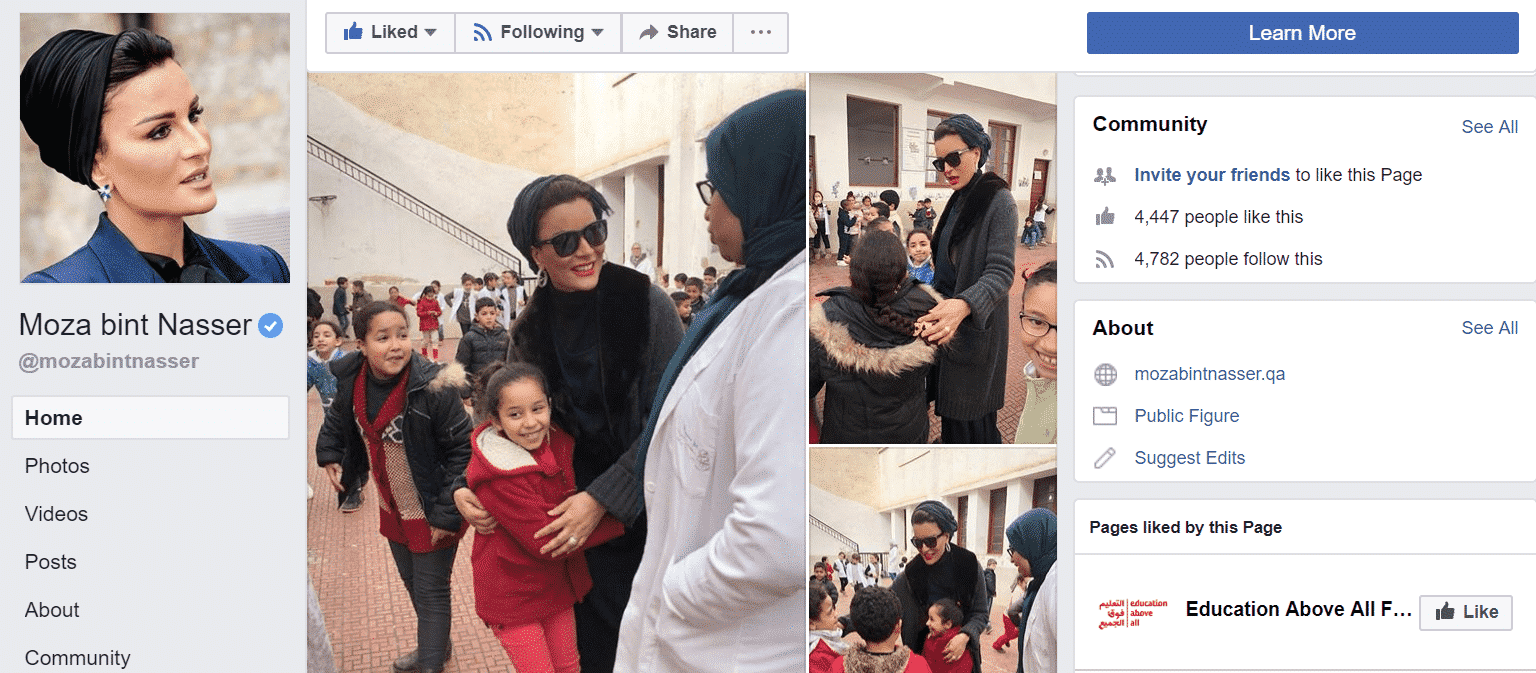 Sheikha Moza launches page in Facebook <br/> الشيخة موزا تدشن حسابها الرسمي عبر "فيس بوك"