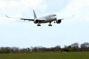 Water cannon salute for Qatar Airways flight in Cardiff