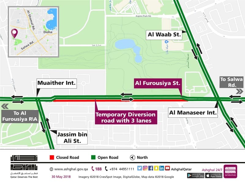 Diversion on Al Furousiya St from Muaither R/A to Al Manaseer Intersection