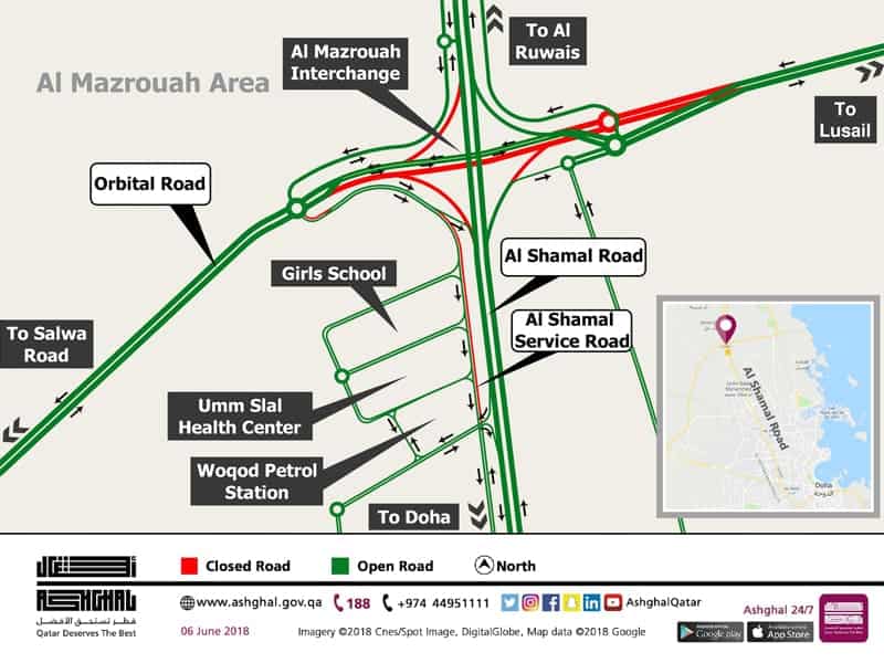 Closure of eastbound carriageway on main bridge at Al Mazrouah Interchange on Al Shamal Rd.