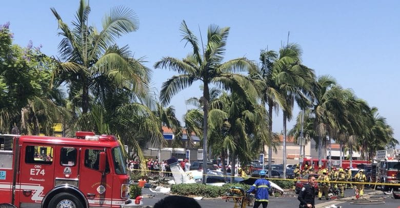 Five dead after small plane crashes in Southern California shopping center parking lot, authorities say