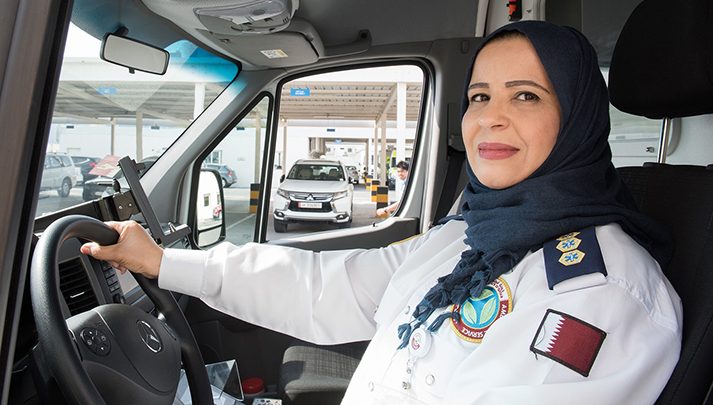 Fathia Zaalani the first woman to compete with men in driving an ambulance in Qatar