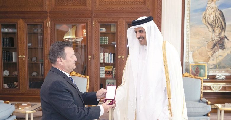 Amir honours Ambassador of Ukraine with Al Wajbah Decoration