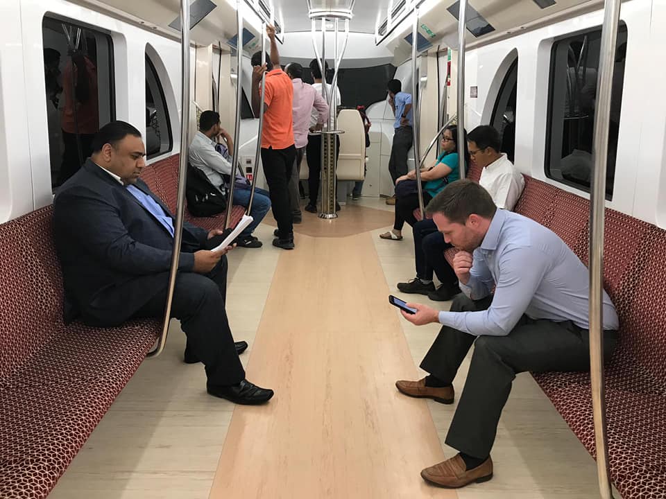 British embassy staff members ride Doha Metro