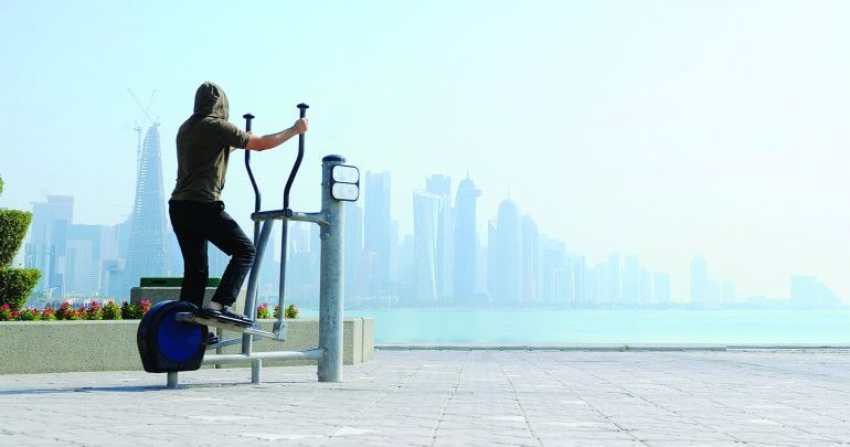 Outdoor fitness equipment at Doha Corniche