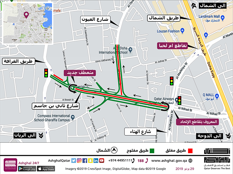Closure of 1 Lane in Each Direction on Al Oyoun & Thani bin Jassim Streets