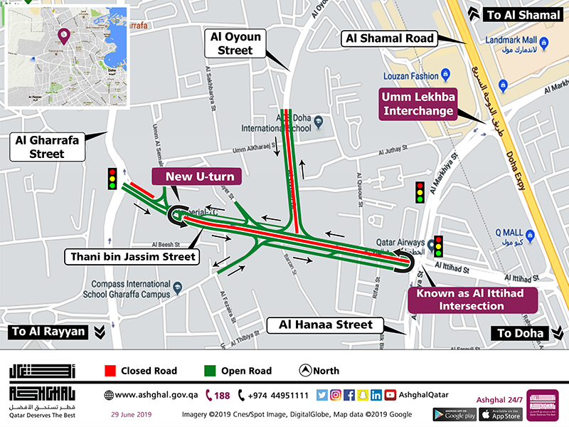 Closure of 1 Lane in Each Direction on Al Oyoun & Thani bin Jassim Streets