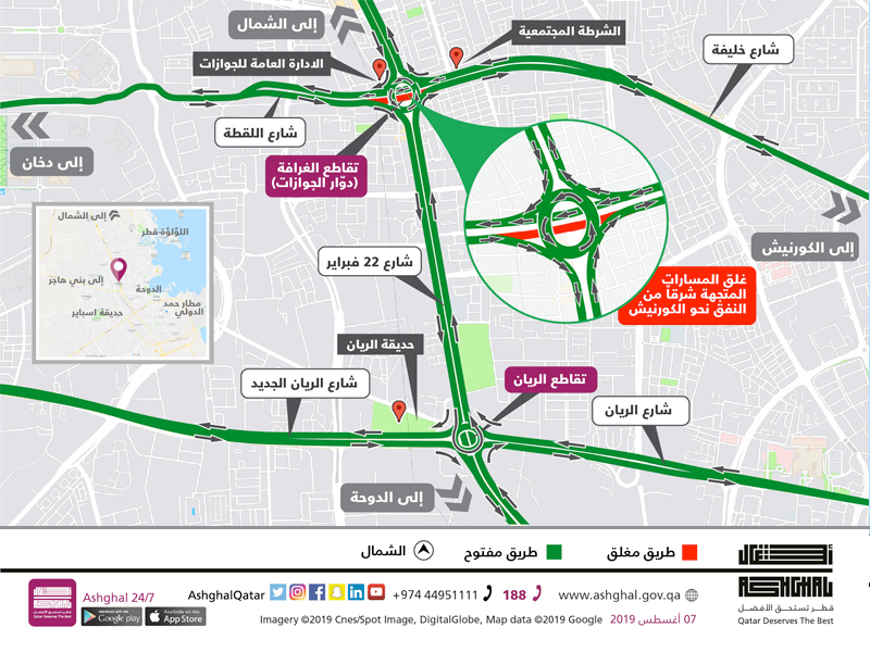 Closure of lanes at Al Gharrafa Interchange