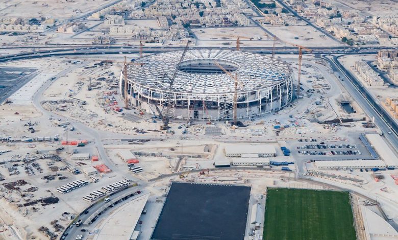 The features of Al Thumama Stadium start to appear clearly