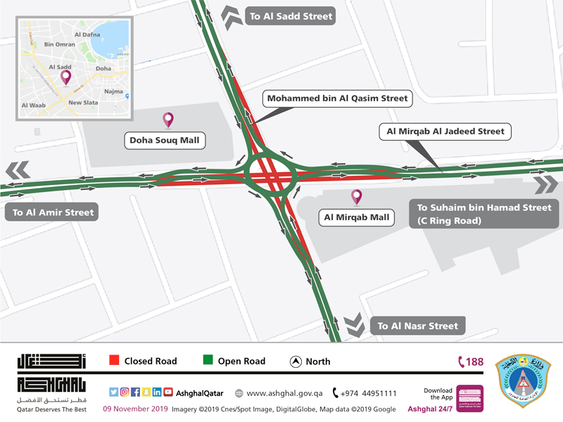 Conversion of Al Mirqab Al Jadeed St into a temporary roundabout