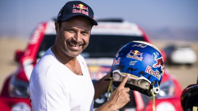 Rally Champion Nasser Al Attiyah turns engine on at the 2020 Dakar; Rally Start Podium in Saudi Arabia