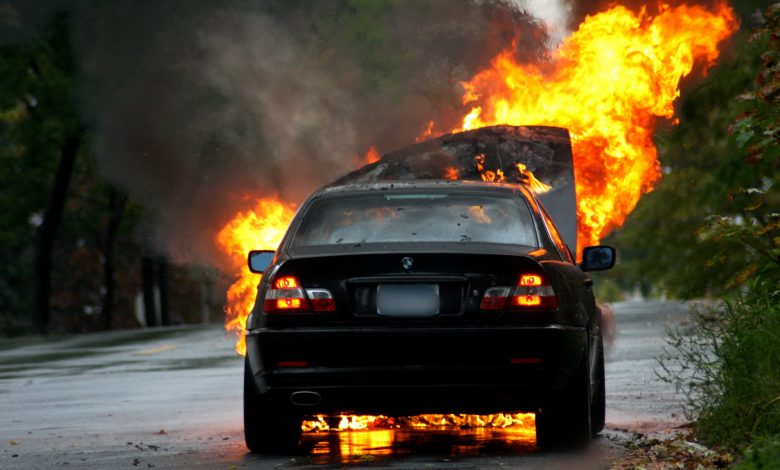 A car is completely burned due to a hand sanitizer left inside of it