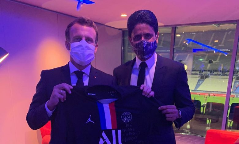 Al-Khelaifi presents PSG jersey to the French President