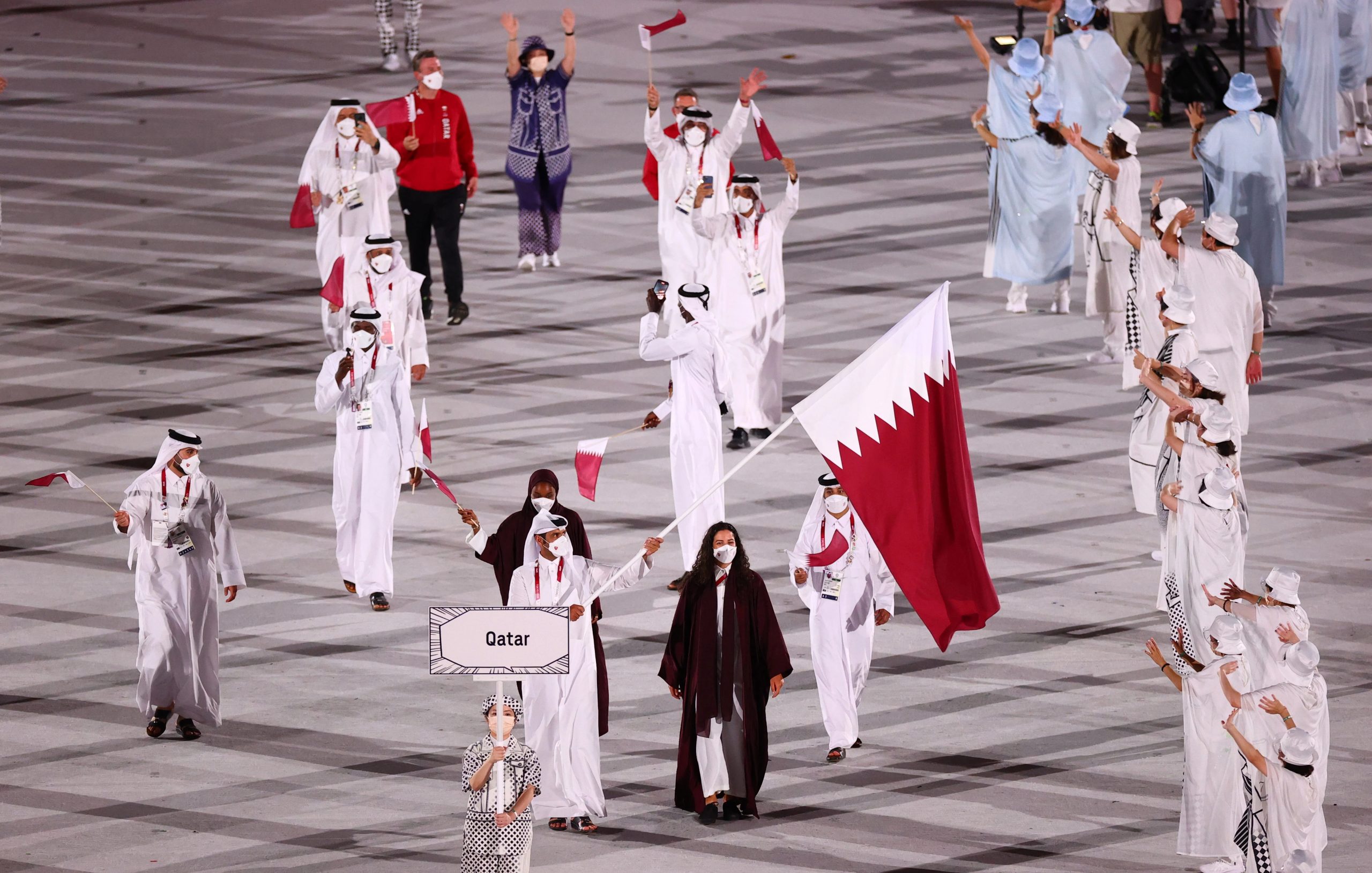 Abujbara, Al Rumaihi Raise Qatar's Flag during Opening Ceremony of Tokyo Olympics