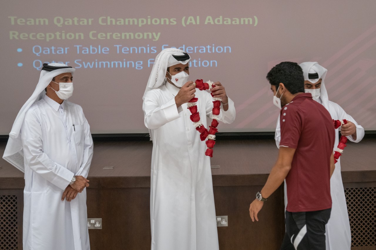 Sheikh Joaan Honors Qatar National Teams for Table Tennis and Swimming