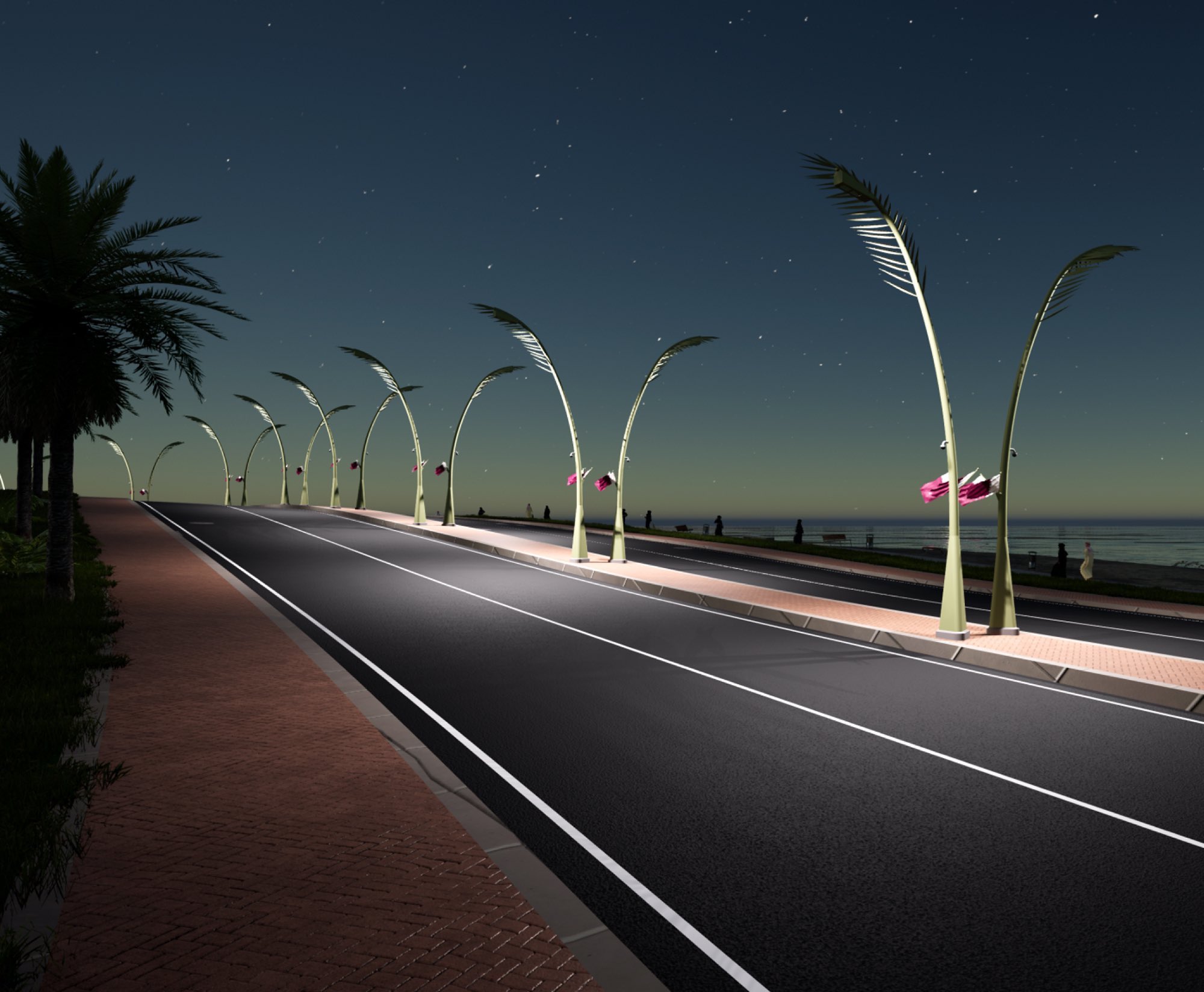 Installation of Decorative Light Poles on Doha Corniche Starts