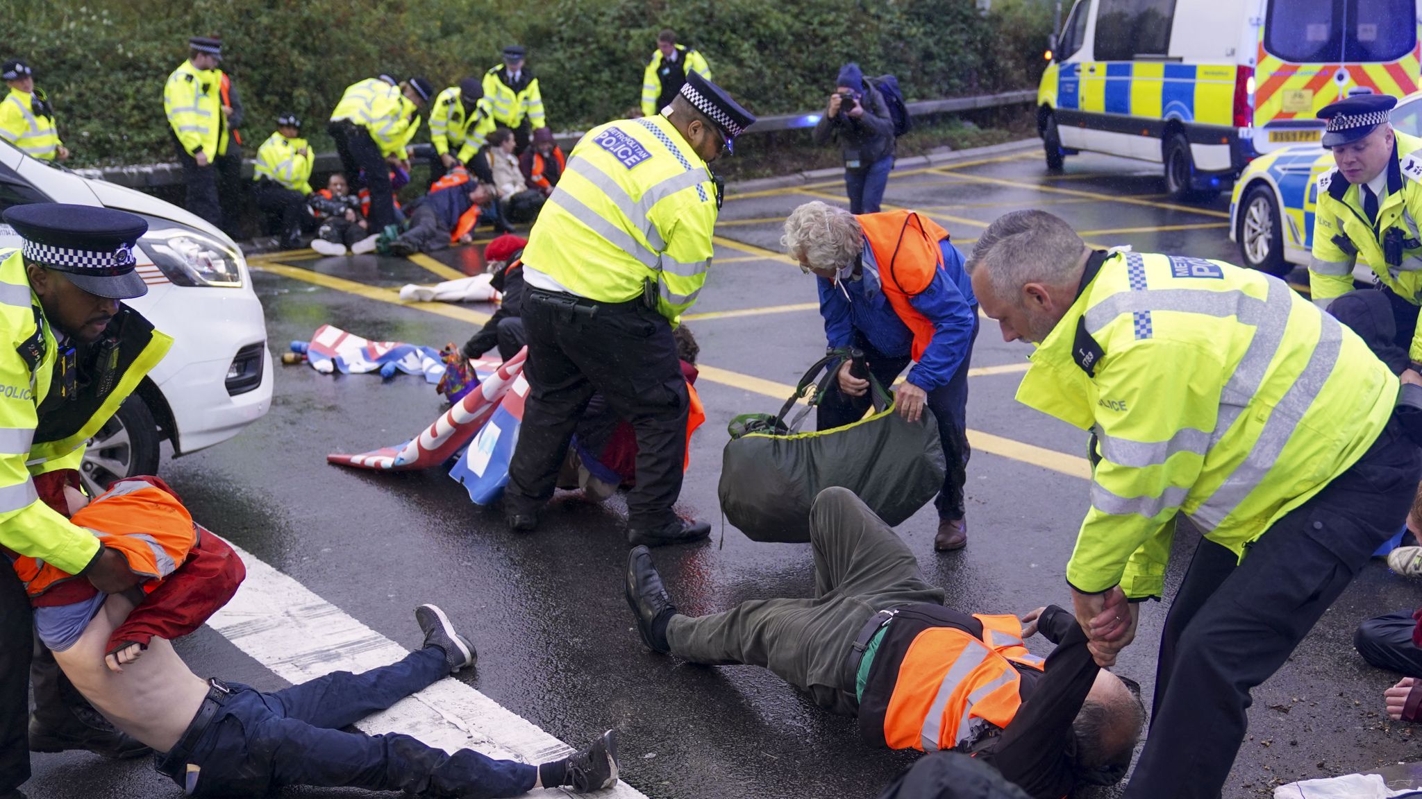 Climate Change Protesters Block Highway to Heathrow Airport in London