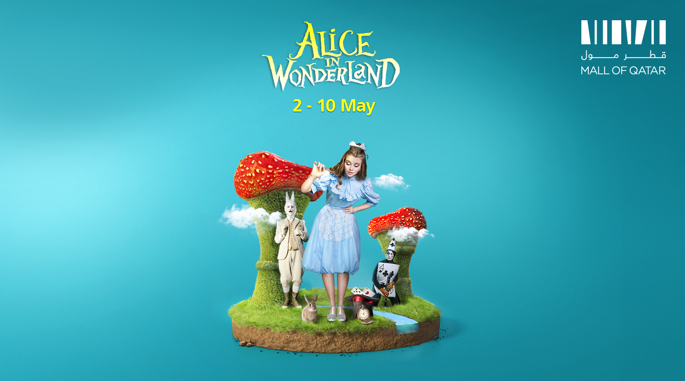 Join Alice on her magical journey in wonderland live at the Oasis stage Mall of Qatar