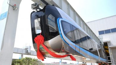 China’s first commercial sky train rolls off production line in Qingdao