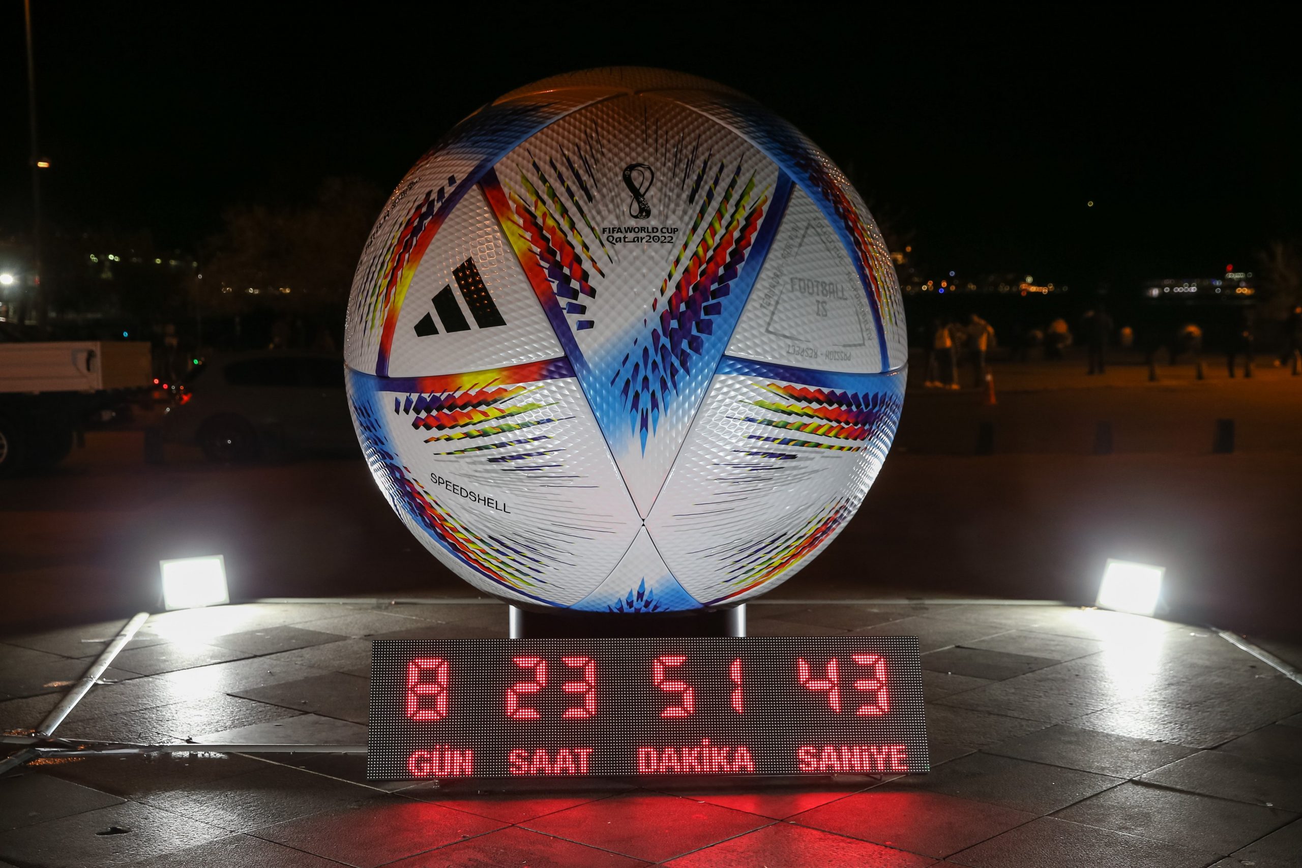 A giant replica of the official World Cup ball displayed in Istanbul