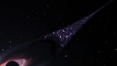 Runaway black hole tears through space, creating trail of new stars