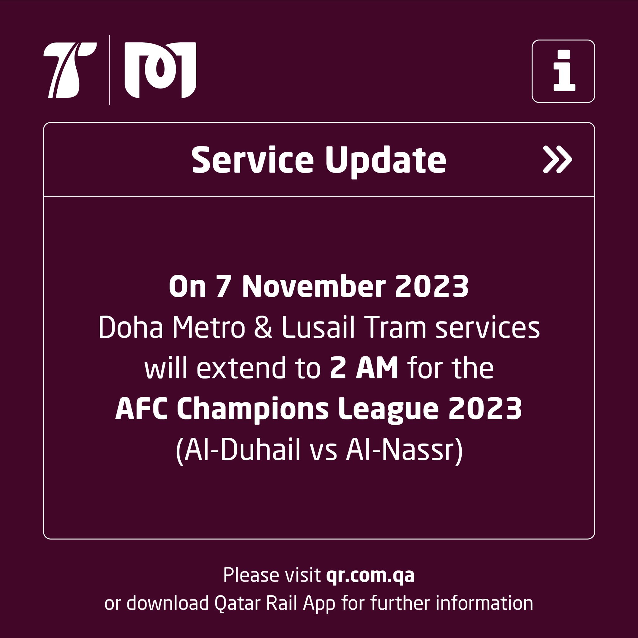 Doha Metro & Lusail Tram: Service Extension for Game Night