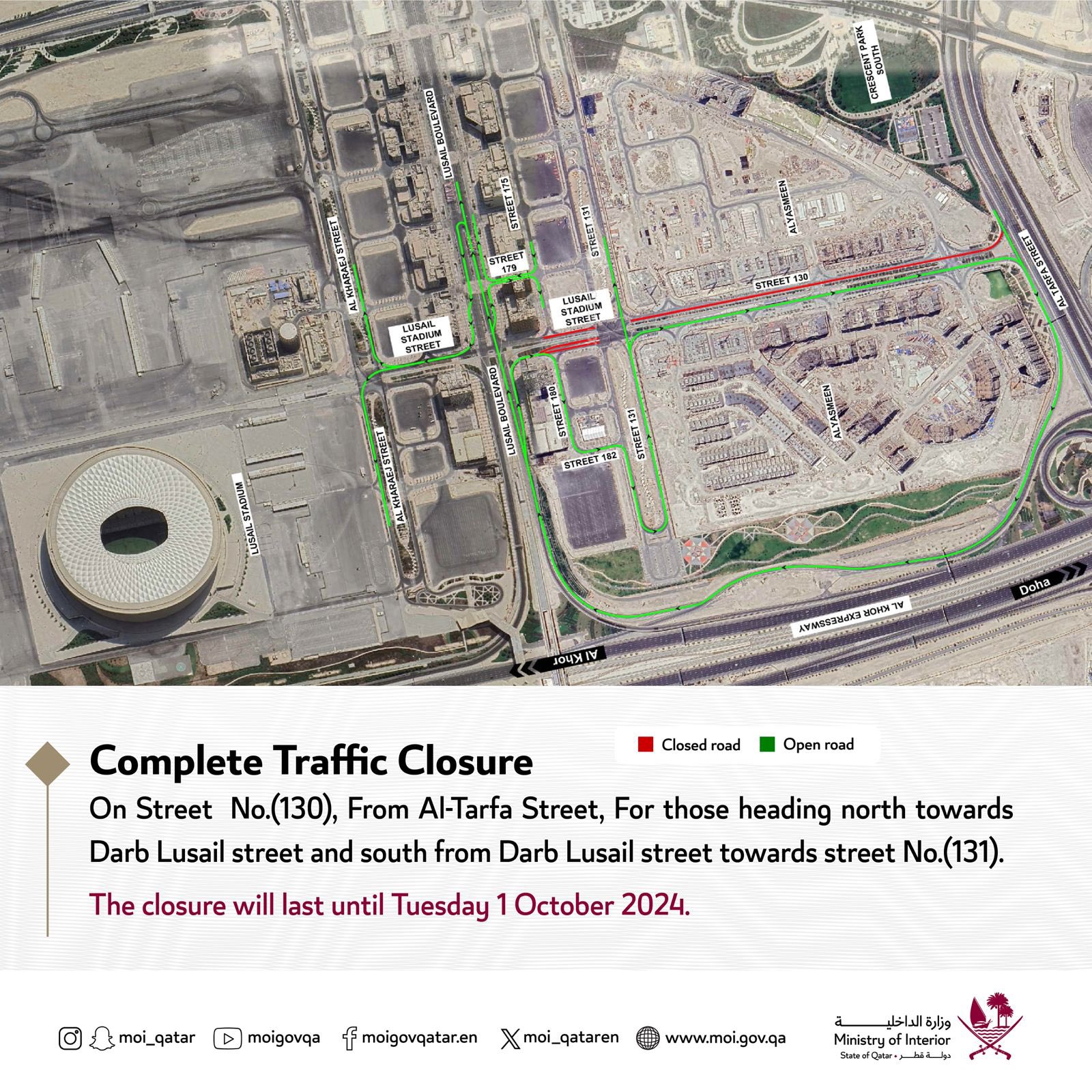 Road Closure Updates: Al Khor Coastal Road and Lusail Boulevard